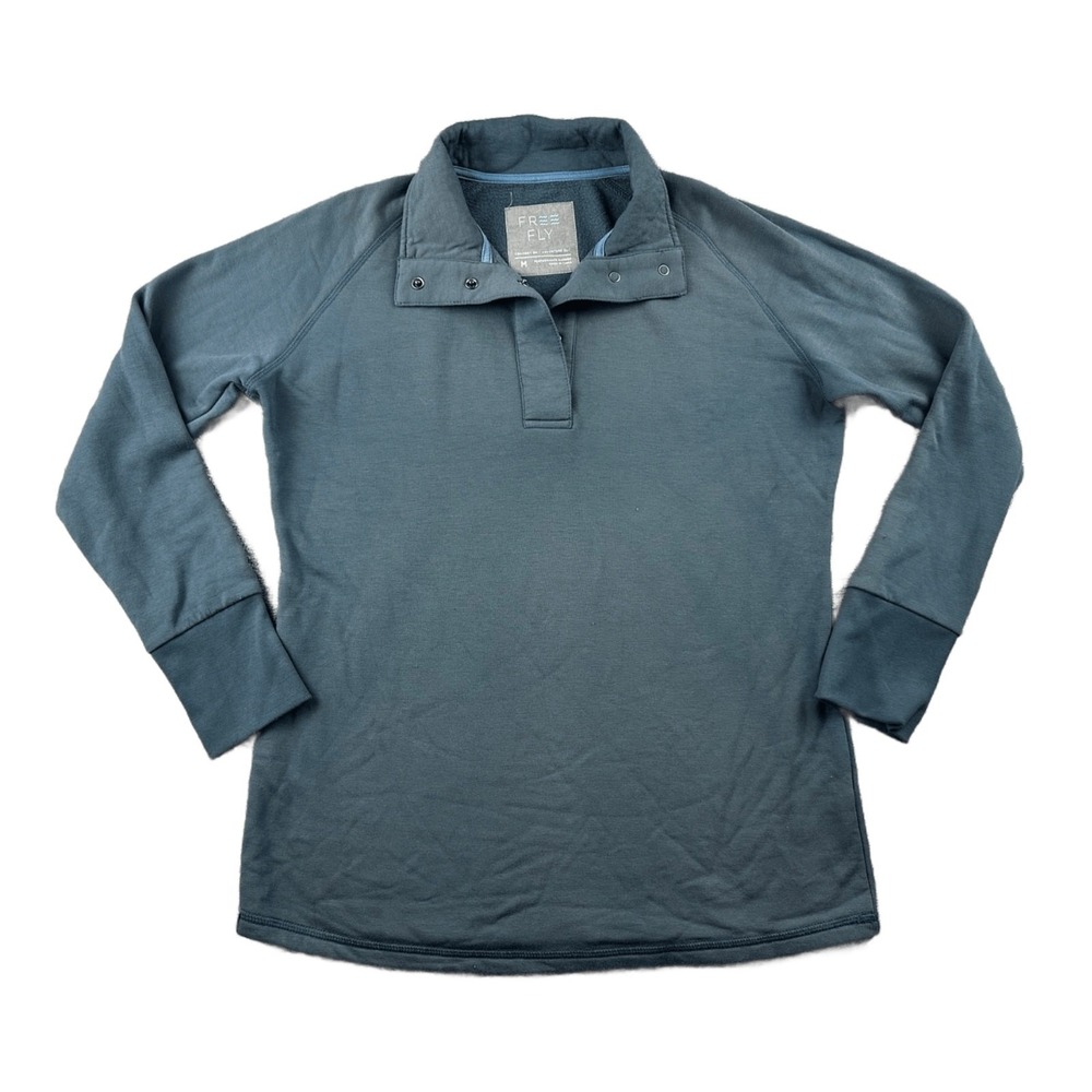 Free Fly Blue Bamboo Polar Fleece Snap Pullover Men M Collared Outdoor Gorpcore